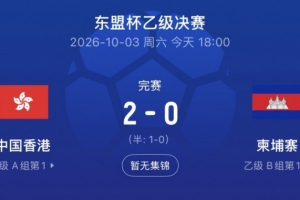中国香港2-0完胜柬埔寨问鼎东盟杯乙级 孙铭谦助攻安永佳连续三场建功