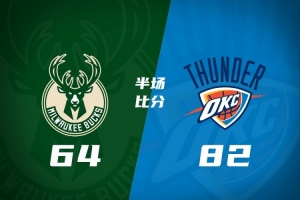 半场战报 | 雷霆82-64大比分领先雄鹿 亚历山大17+5杰威16+6 哈克斯13分难救主