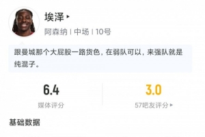 形同隐身！埃泽英超首次首发半场即被撤下：零射门零过人零关键传球，仅获6.4分